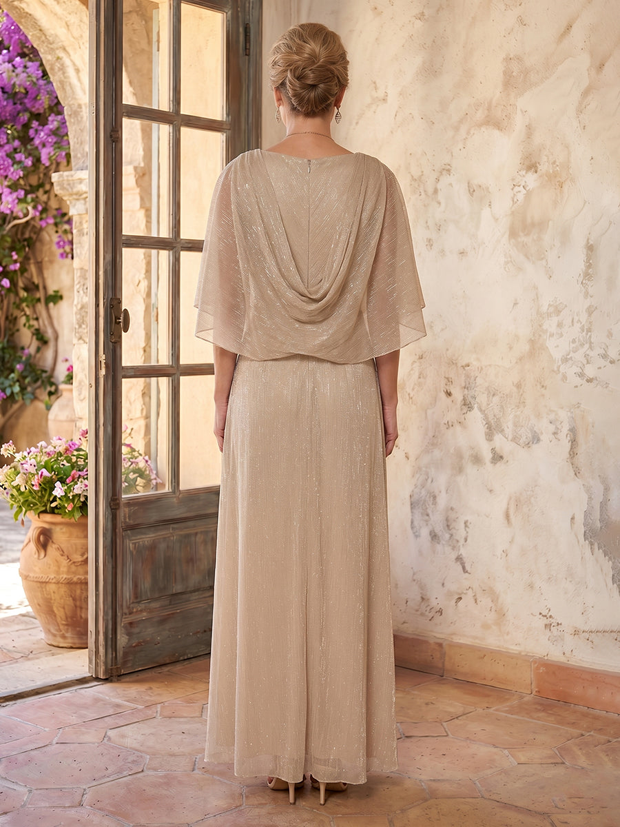 Tulle A Line Short Sleeves Long Mother of the Bride Dresses