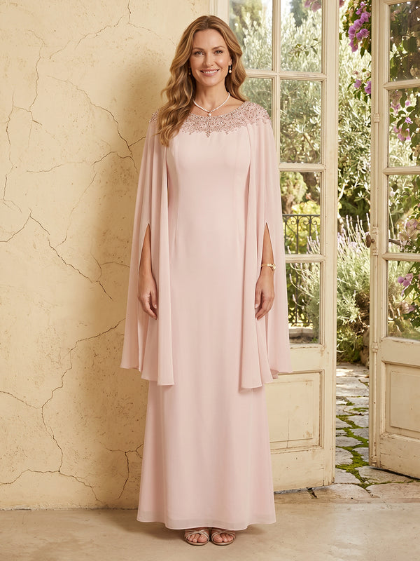 Chiffon A Line Scoop Neck Long Mother of the Bride Dresses with Beadings