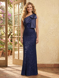 Sequin Mermaid One Shoulder Long Mother of the Bride Dresses with Bow