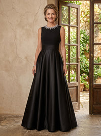 Satin A Line Sleeveless Long Mother of the Bride Dresses