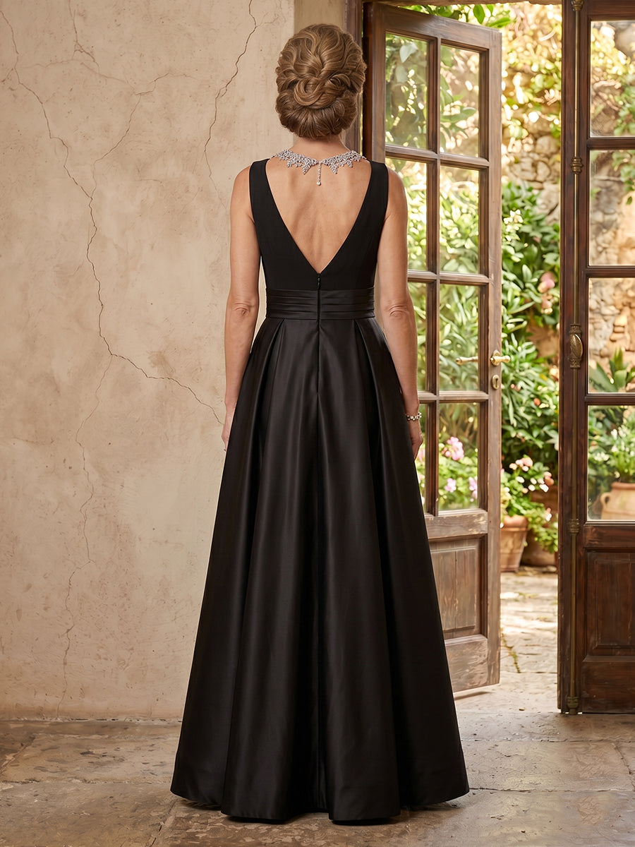 Satin A Line Sleeveless Long Mother of the Bride Dresses