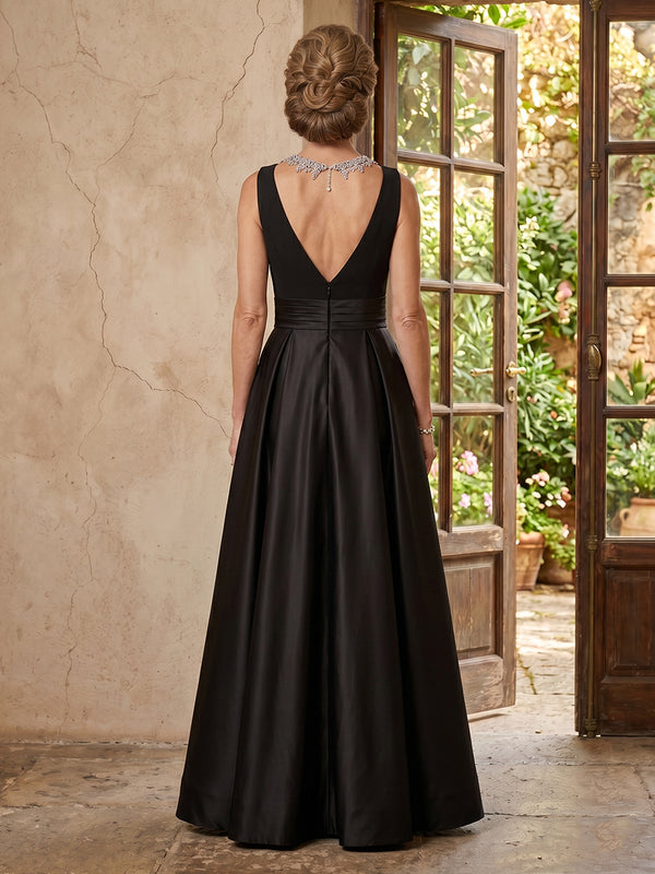 Satin A Line Sleeveless Long Mother of the Bride Dresses