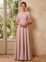 Satin A Line Long Sleeves Long Mother of the Bride Dresses with Flowers