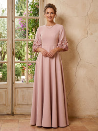 Satin A Line Long Sleeves Long Mother of the Bride Dresses with Flowers