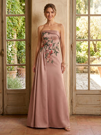 Satin A Line Strapless Long Mother of the Bride Dresses
