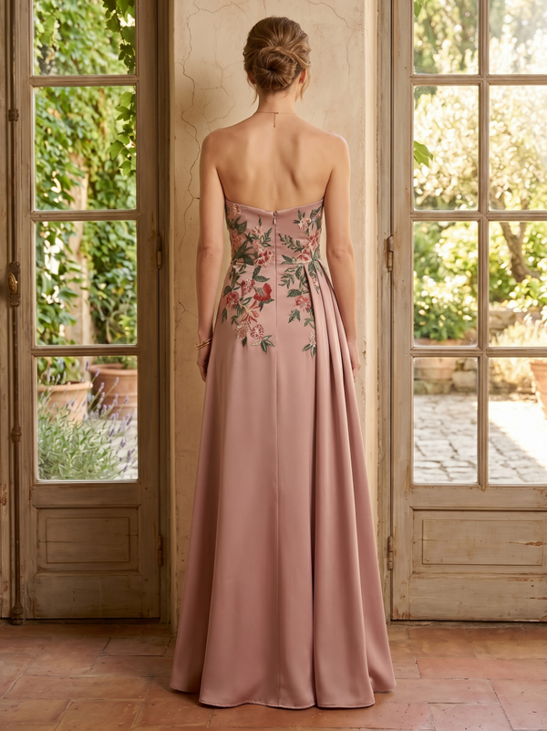 Satin A Line Strapless Long Mother of the Bride Dresses