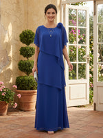 Chiffon A Line Short Sleeves Long Mother of the Bride Dresses