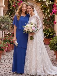 Chiffon A Line Short Sleeves Long Mother of the Bride Dresses