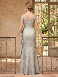 Jacquard Mermaid Off Shoulder Long Mother of the Bride Dresses with Ruffles