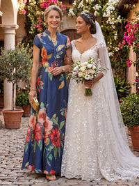 Jacquard A Line V Neck Long Mother of the Bride Dresses