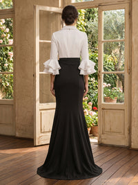 Satin Mermaid V Neck Long Sleeves Long Mother of the Bride Dresses