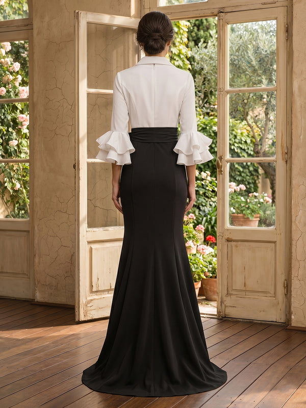 Satin Mermaid V Neck Long Sleeves Long Mother of the Bride Dresses
