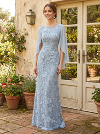 Lace Mermaid Scoop Neck Cape Sleeves Long Mother of the Bride Dresses