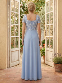 Lace Mermaid Square Neck Short Sleeves Long Mother of the Bride Dresses