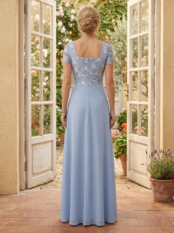 Lace Mermaid Square Neck Short Sleeves Long Mother of the Bride Dresses