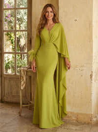 Chiffon Mermaid Long Sleeves Long Ruffles Mother of the Bride Dresses