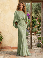 Jacquard Mermaid Cape Sleeves Long Mother of the Bride Dresses