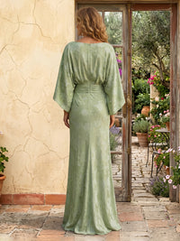 Jacquard Mermaid Cape Sleeves Long Mother of the Bride Dresses