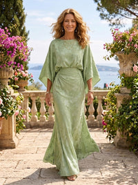 Jacquard Mermaid Cape Sleeves Long Mother of the Bride Dresses