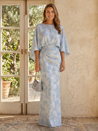 Jacquard Mermaid Round Neck Cape Sleeves Long Mother of the Bride Dresses