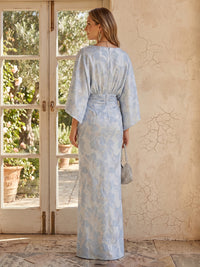 Jacquard Mermaid Round Neck Cape Sleeves Long Mother of the Bride Dresses