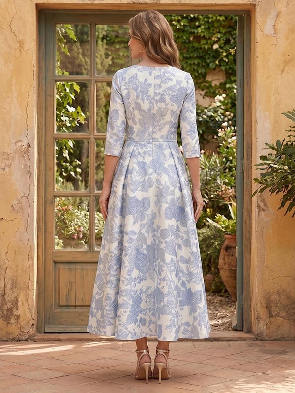 Jacquard A Line V Neck Long Sleeves Long Mother of the Bride Dresses
