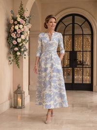 Jacquard A Line V Neck Long Sleeves Long Mother of the Bride Dresses