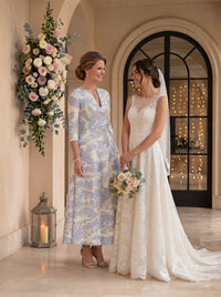 Jacquard A Line V Neck Long Sleeves Long Mother of the Bride Dresses