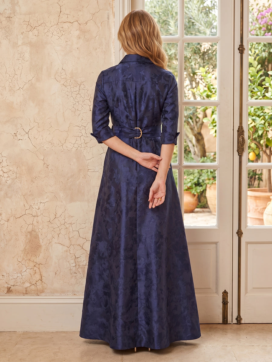 Jacquard A Line V Neck Long Sleeves Long Mother of the Bride Dresses with Bow