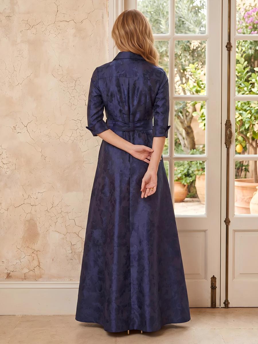 Jacquard A Line V Neck Long Sleeves Long Mother of the Bride Dresses with Bow