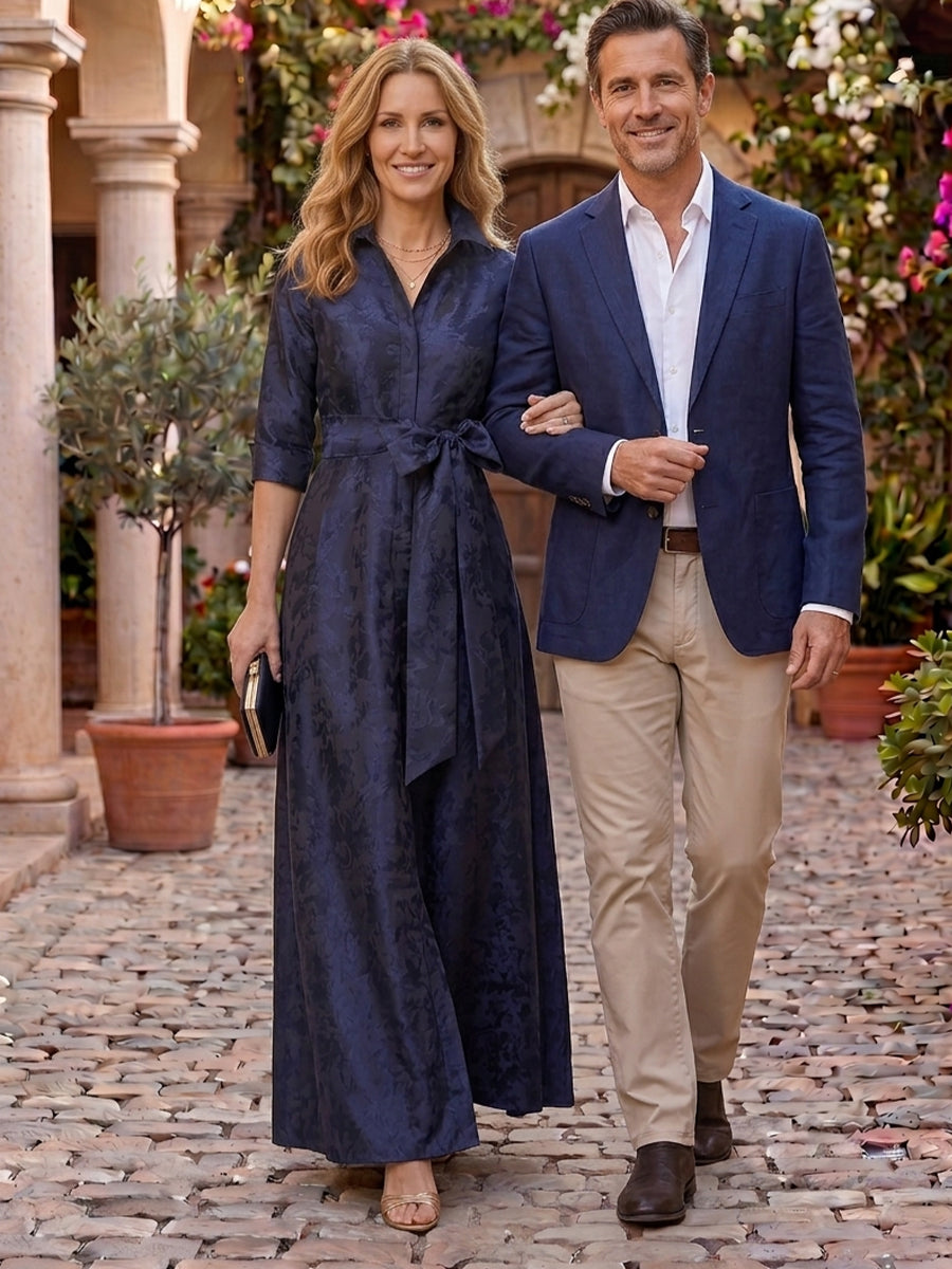 Jacquard A Line V Neck Long Sleeves Long Mother of the Bride Dresses with Bow