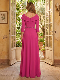 Chiffon A Line 3/4 Sleeves Long Mother of the Bride Dresses with Flower