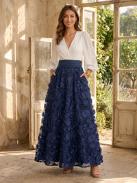 A Line V Neck Long Sleeves Long Mother of the Bride Dresses with Flower