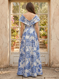 Jacquard A Line V Neck Cap Sleeves Long Mother of the Bride Dresses