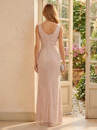 Lace Mermaid Round Neck Sleeveless Long Mother of the Bride Dresses