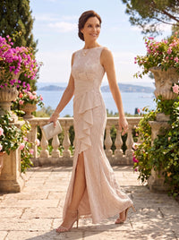 Lace Mermaid Round Neck Sleeveless Long Mother of the Bride Dresses