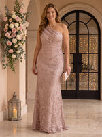 Lace Mermaid Plus Size One Shoulder Sleeveless Long Mother of the Bride Dresses