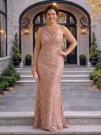 Lace Mermaid Plus Size One Shoulder Sleeveless Long Mother of the Bride Dresses