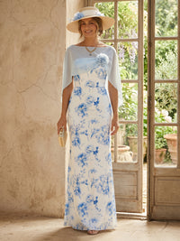Floral Mermaid Long Mother of the Bride Dresses with Cape