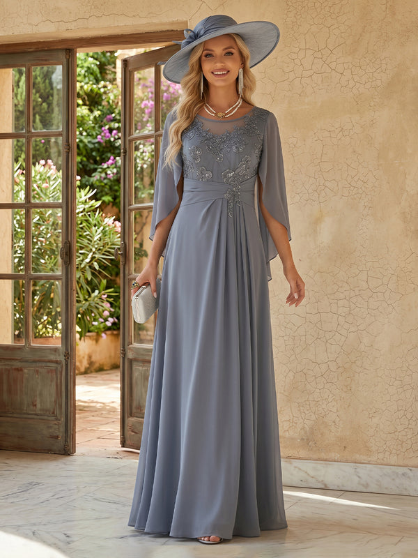 Chiffon A Line Round Neck Long Sleeves Mother of the Bride Dresses