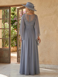 Chiffon A Line Round Neck Long Sleeves Mother of the Bride Dresses