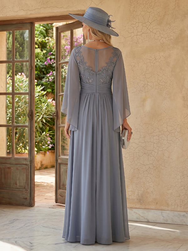 Chiffon A Line Round Neck Long Sleeves Mother of the Bride Dresses