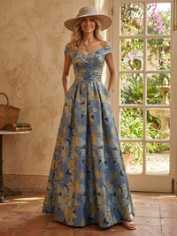 Jacquard Off the Shoulder A Line Long Mother of the Bride Dresses