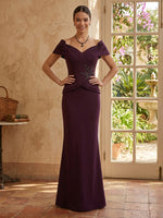 Satin Mermaid Off Shoulder Sleeveless Long Mother of the Bride Dresses