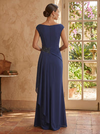 Chiffon A Line Boat Neck Sleeveless Long Mother of the Bride Dresses