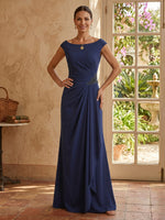 Chiffon A Line Boat Neck Sleeveless Long Mother of the Bride Dresses