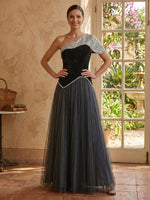 Velvet A Line One Shoulder Long Mother of the Bride Dresses