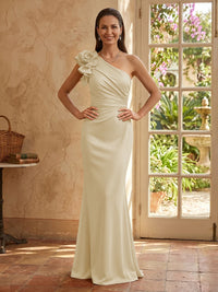 Mermaid One Shoulder Sleeveless Long Mother of the Bride Dresses with Flower
