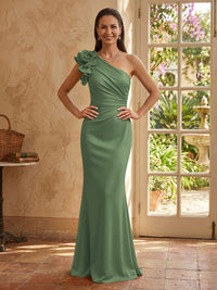 Mermaid One Shoulder Sleeveless Long Mother of the Bride Dresses with Flower