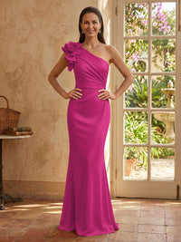 Mermaid One Shoulder Sleeveless Long Mother of the Bride Dresses with Flower